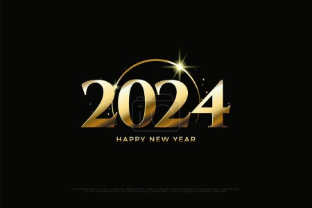 figuras doradas brillantes y elegante arco de oro para la celebración del año nuevo 2024.