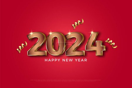 red background with realistic numbers illustration for 2024 new year.