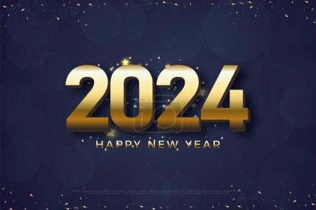 Ilustración de Año nuevo 2024 con una salpicadura de hermosos adornos de brillo y estrellas de oro. - Imagen libre de derechos