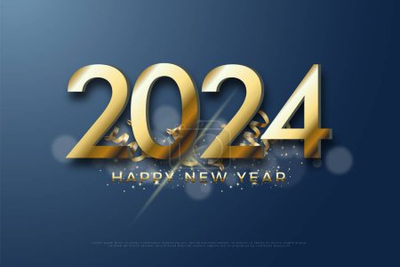 Ilustración de Números de celebración de oro y decoración de cinta de oro real. nuevo diseño 2024 aniversario. - Imagen libre de derechos