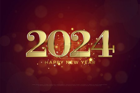 Ilustración de Año Nuevo 2024 con un estilo lujoso y brillante con luces elegantes. - Imagen libre de derechos