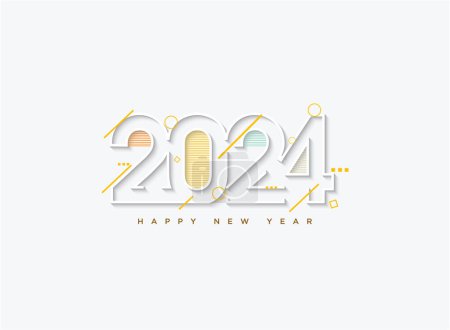Ilustración de 2024 año nuevo con hermosos números a rayas con un toque de hermosas líneas de colores, 2024 celebración del año nuevo. - Imagen libre de derechos