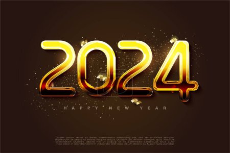 Illustration for 2024 new year with glitter sprinkles and gold paper cut, new year 2024 celebration. - Royalty Free Image