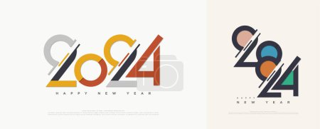 números clásicos de año nuevo 2024 y con ilustración de número truncado. vector de diseño premium.