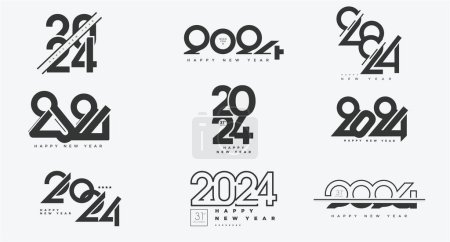 Gran conjunto de feliz año nuevo 2024 logotipo de diseño de texto. Número 2024 plantilla de diseño. Feliz Año Nuevo 2024 colección de símbolos.