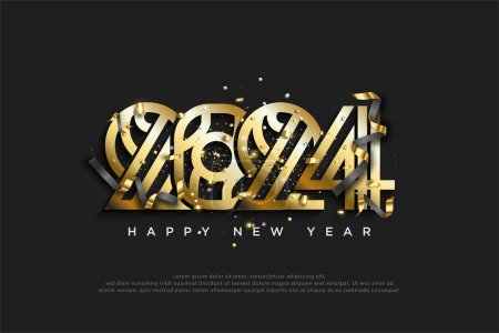 número de oro 2024. elegante y lujoso saludo de año nuevo 2024 y diseño de celebración. feliz año nuevo 2024 vector de diseño para cartel, calendario y más.