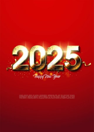 Ilustración de Feliz año nuevo 2025 plantilla de banner con números de oro texturizado. Concepto de saludo para la celebración del año nuevo 2025. - Imagen libre de derechos