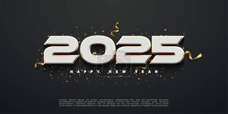 Einfaches und sauberes Design Frohes neues Jahr 2025. mit einfachen Zahlen und einer Prise festlichem Schmuck. Neujahrsfeier 2025.