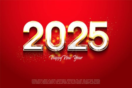 Frohes neues Jahr 2025 goldenes Gold streut. mit leuchtenden und glänzenden Zahlen. Premium-Vektordesign für Poster, Banner und Grußbotschaften.