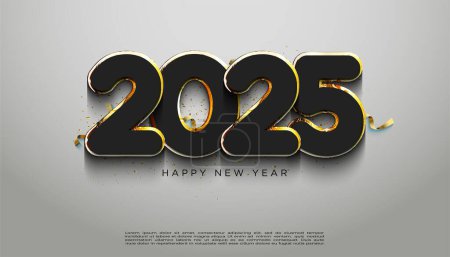 Ilustración de Celebración de año nuevo 2025. Con elegantes números negros sobre un fondo gris suave. Elegante y lujoso diseño de vectores 2025. - Imagen libre de derechos