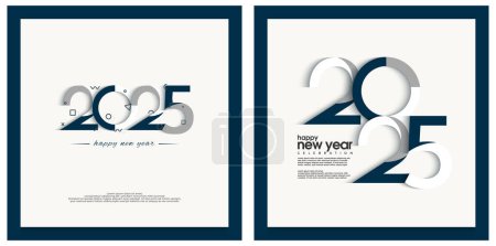 Illustration for Happy new year 2025 square template with flat numbers. Greeting concept for 2025 new year celebration. - Royalty Free Image