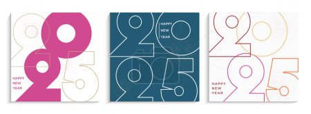 2025 nouvelle année design d'art de ligne avec de belles couleurs. Design haut de gamme pour les voeux de nouvel an pour une bannière, une affiche ou un réseau social et calendrier 2025.
