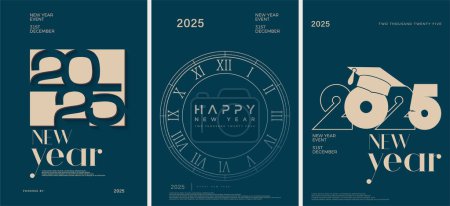 Illustration for Happy new year 2025 design. With different poster illustrations. Premium design for posters, calendars and social media posts. 2025 - Royalty Free Image