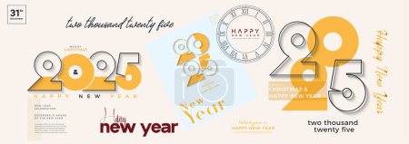 Illustration for Happy new year 2025. With the theme of 2025 new year celebration ornaments. Premium design for calendar design, banner and template or poster. 2025 vector premium design. - Royalty Free Image