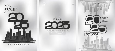 Design moderne et 2D Bonne année 2025 avec des chiffres noirs sur fond blanc. Design vectoriel premium pour les salutations, bannières, affiches, calendriers ou messages sur les médias sociaux. 2025