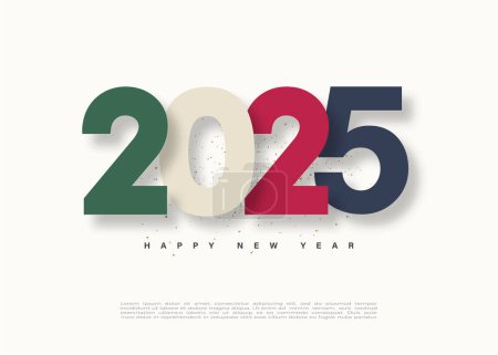 Feliz Año Nuevo 2025. Con la ilustración de un diseño de número apilado con un toque de color grueso con un concepto elegante. Diseño Premium 2025 para póster, folleto y calendario.