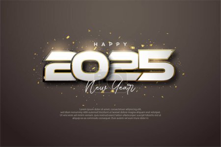 Ilustración de Números de año nuevo 2025 con números grandes y anchos. Diseño moderno y 3D Feliz año nuevo 2025. Diseño premium para saludos, banners, carteles, calendarios o publicaciones en redes sociales. - Imagen libre de derechos