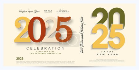 Illustration for Happy New Year 2025 design. With illustrations of cut out numbers and with a subtle and beautiful touch of color. 2025 vector premium design. - Royalty Free Image