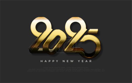 Happy New Year 2025 design. Poster, Cover Vector Design for Happy New Year 2025 celebration. Premium design with luxury gold numbers.