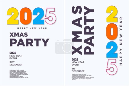 Illustration for Happy New Year 2025 and Merry Christmas celebrations. Simple design with a lively and beautiful color concept. Premium design for poster, banner and calendar designs. - Royalty Free Image