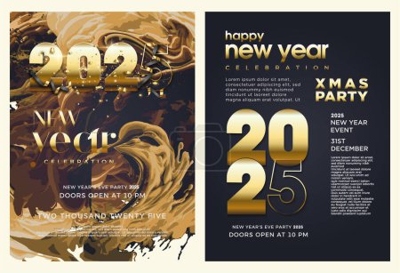 Illustration for Modern and elegant design Happy new year 2025 with shiny gold numbers on textured background. Premium design for banners, posters, calendars or social media posts. 2025 - Royalty Free Image