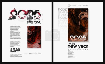 New Year 2025 poster design. Design with elegant textured frame decoration on white background. Premium design for happy New Year 2025 celebration.