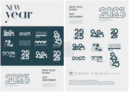 Set von Neujahrsplakaten 2025. Entwerfen Sie mehrere Logos für das neue Jahr 2025. Design-Logos mit Bedeutung und Bedeutung in jedem Logo-Design. Modernes und frohes neues Jahr 2025.