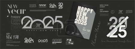 Set of New Year 2025 posters. Design a set of New year 2025 logos. Modern and happy new year celebration design. Design for 2025 calendars, cards, templates and social media posts.