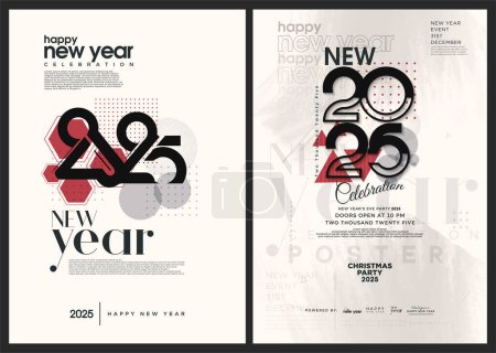Plakat für das neue Jahr 2025 mit einem retro-eleganten Konzept. Mit einem subtilen und modernen Zahlenhintergrund. Vektor Premium Design für Kalender, Karten und Social Media Beiträge.