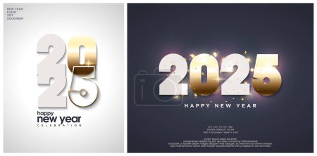 Feliz Año Nuevo 2025. Diseño simple de números festivos con un toque de efecto que hace que el diseño sea más hermoso. Diseño para calendario 2025, póster y tarjeta de felicitación.