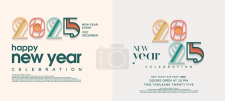 Two Sets of Happy New Year 2025. Celebration vector design with unique and beautiful line numbers. Design with meaning for calendars, cards and social media posts.