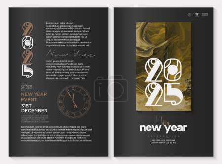 Feliz Año Nuevo 2025 cartel. Diseño de póster con un elegante marco de textura de fondo. Diseño para carteles, publicaciones en redes sociales y plantillas premium de vectores 2025.