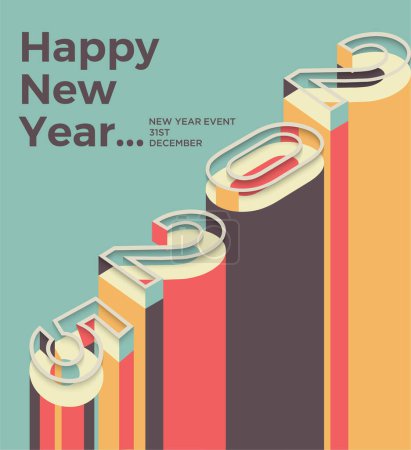 Diseño retro feliz año nuevo 2025. Diseño raro y clásico. Concepto Retro 2025. Diseño para el póster de año nuevo 2025, pancarta, portada y folleto.