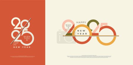 A collection of Happy New Year 2025 designs. With a unique retro concept with colored numbers in subtle combinations. Design for 2025 calendars, posters and social media posts.