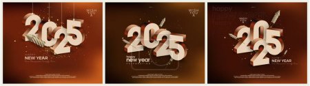 Collection of Happy New Year 2025 Designs. Several elegant designs for the 2025 New Year celebration. Designs for posters, banners and 2025 New Year greeting cards.