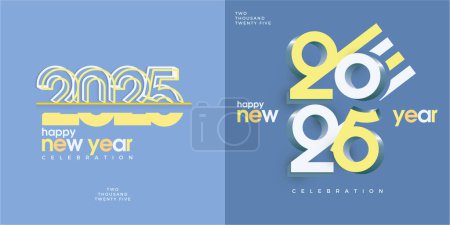 Set von Happy New Year 2025 Designs. Einzigartige und seltene Zahlenmuster. Vector Premium Design für das Jahr 2025 Kalender-, Poster- und Coverdesign.
