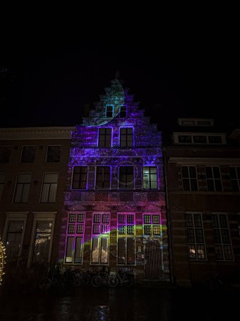 Illuminated houses in the Dutch city