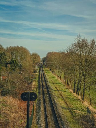 Railway tracks in the countryside. Vintage retro style toned picture