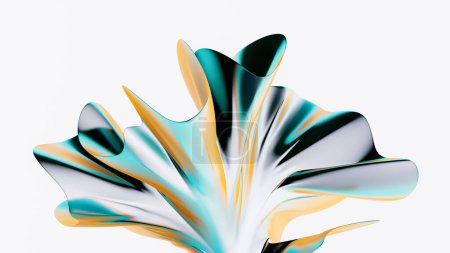 Téléchargez les photos : Abstrait 3d fond rendent fluide métallique irisé holographique brillant vague incurvée en mouvement coloré. Elément de design dégradé pour décors, bannières, fonds d'écran, affiches et couvertures. - en image libre de droit