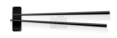 Illustration for Black chopsticks flat lay illustration isolated on white background. Pair of sushi sticks. Vector realistic asian kitchen accessories - Royalty Free Image