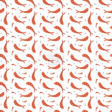 Téléchargez les illustrations : Crevettes fruits de mer motif sans couture. Crevettes isolées sur fond blanc. Logo. Crevettes - en licence libre de droit