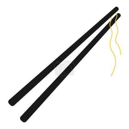 Illustration for Black chopsticks flat lay illustration isolated on white background. Pair of sushi sticks. Vector realistic asian kitchen accessories - Royalty Free Image