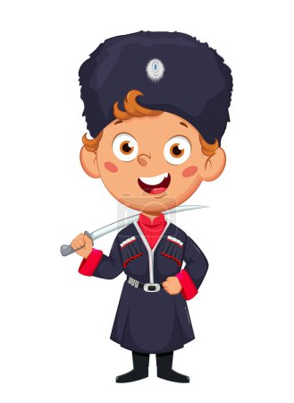 Illustration for Kuban Cossack, cute boy in the national costume of Russia. Cheerful cartoon character. Stock vector illustration - Royalty Free Image
