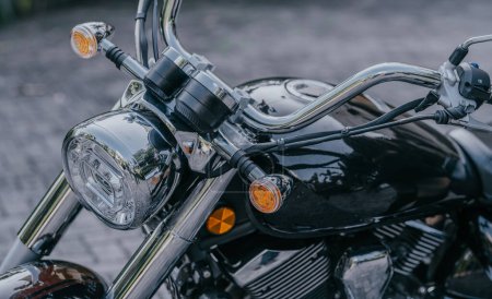 Front close up, classic motorcycle.