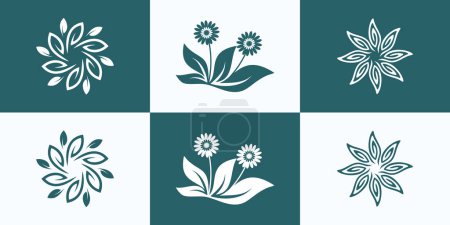 Téléchargez les illustrations : Abstrait arbre logo set design modèle collection d'inspirations d'arbres logotype - en licence libre de droit
