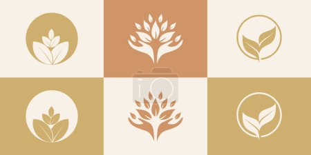 Téléchargez les illustrations : Arbre logo design avec carte de visite symbole arbre feuille minimalisme inspiration Premium Vector - en licence libre de droit