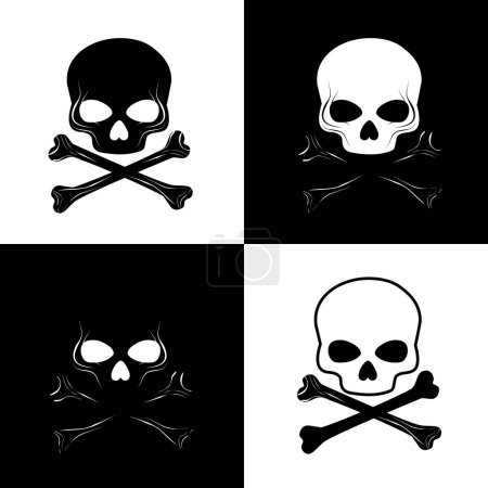 Illustration for Human skull, crossbones. Symbol of danger. Skull and Crossbones on black and white Background - Royalty Free Image