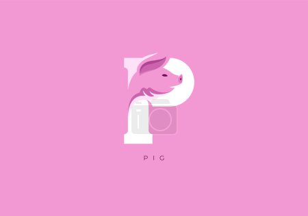 Foto de Este es un logotipo moderno de cerdo, Gran combinación de símbolo de cerdo con la letra P como inicial de cerdo sí mismo. - Imagen libre de derechos