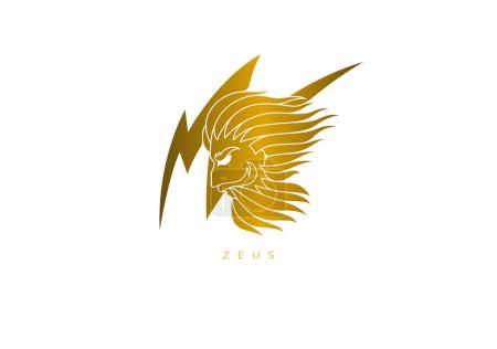 Golddesign-Logo für Zeus, den König der Götter und Gott des Himmels, Wetter, Recht und Ordnung, Schicksal und Schicksal und Königtum. Vektordatei für jede Auflösung ohne Qualitätsverlust.