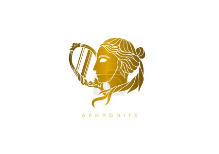 Illustration for Gold design logo for Aphrodite, the ancient Greek goddess of love, beauty, pleasure and procreation. Vector file for any resolution without losing its quality. - Royalty Free Image